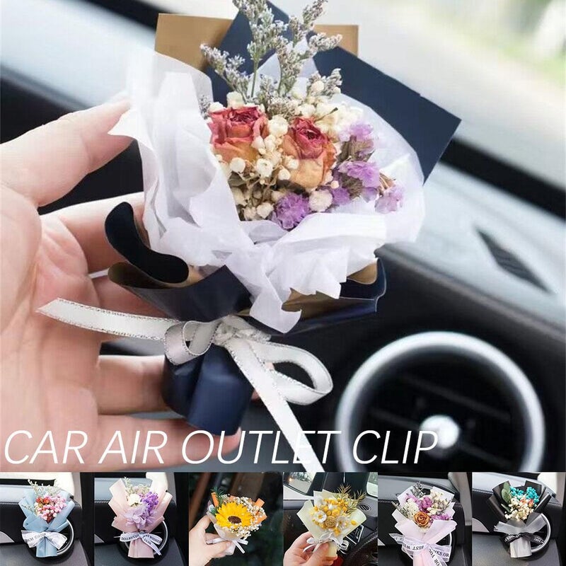 Cute Mini Dried Flowers Bouquet for Car Air Vent Clips, Small Bouquet Car Air Freshener Vent Clips,Mini Natural Dried Flower Bouquet Car,Car Essential Oil Diffuser Vent Clip,Auto Interior Accessories - Image 2